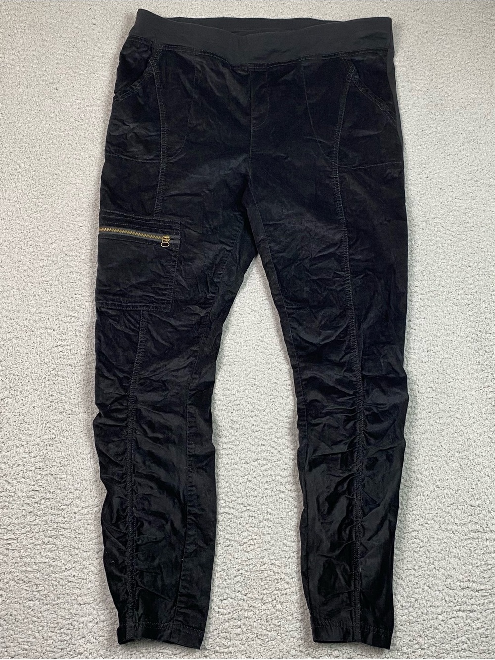 XCVI Corduroy Pants Women's Size L Black Pull On Ruched Stretch Malanda Large